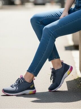 Ryka Re-Run Charcoal Gray & Pink Athletic Sneakers with Pink Accent